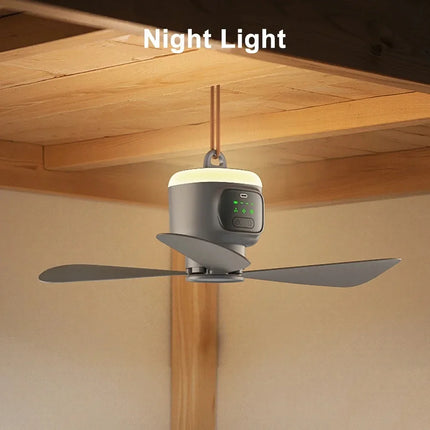 Outdoor Fan for Camping, Portable Ceiling Fan with LED Light and Remote Control, 12000mAh Battery Operated Fan for Tent