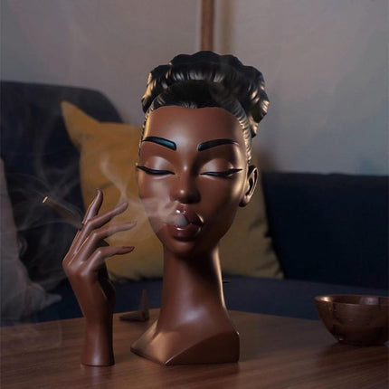 Scentra | Black Woman Head Incense Sculpture with Elegant Design | Unique Home Décor for Relaxation 0