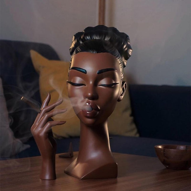 Scentra | Black Woman Head Incense Sculpture with Elegant Design | Unique Home Décor for Relaxation 0
