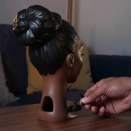 Scentra | Black Woman Head Incense Sculpture with Elegant Design | Unique Home Décor for Relaxation 2