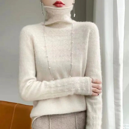 Merino Wool Turtleneck Sweater, Thick Knit Wool Pullover with Hollow Out Detail – image 13