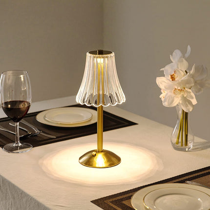 Golden Crystal Table Lamp with Touch Controls | Cordless LED Lighting for Elegant Ambiance