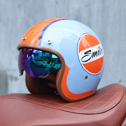 Retro Motorcycle Helmets, 3/4 Open Face Motorcycle Helmet for Men and Women, Vintage Jet Helmet with Padded ABS Shell