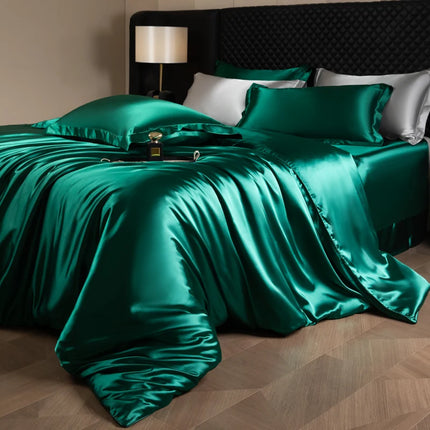 Luxury Silk Bed Sheets Set with Duvet Cover & Pillowcases | Soft, Breathable Bedding for Ultimate Comfort