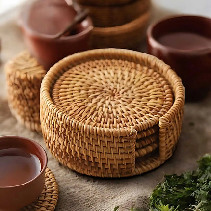 Coasters for Drinks, Rattan Coaster Set of 6