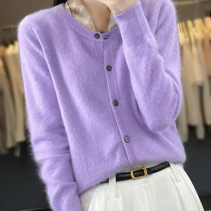 Mink Cashmere Sweater Cardigan for Women, Womens Cardigan with Crew Neck – image 12