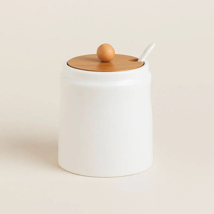 Ceramic Seasoning Jar with Bamboo Lid and Spoon, Spice Jar