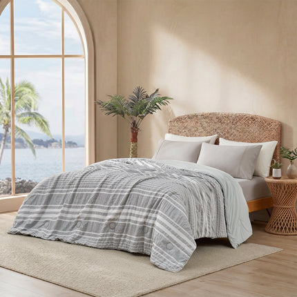 Seersucker Cooling Comforter | Lightweight Striped Design for Enhanced Airflow and Breathability 0