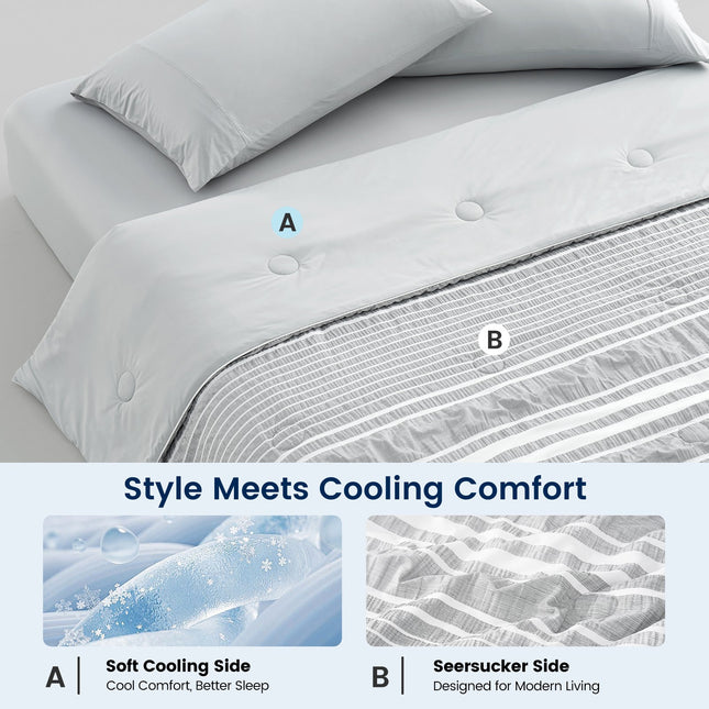 Seersucker Cooling Comforter | Lightweight Striped Design for Enhanced Airflow and Breathability 1