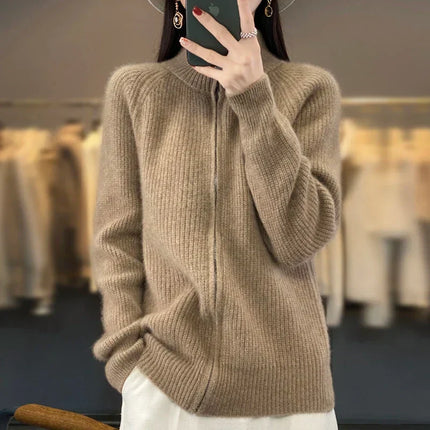 Zip Up Sweater Coat with Stand Collar – image 6