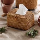 Rattan Tissue Box Cover, Handwoven Tissue Box Holder with Lid Cutout, Wicker Tissue Box, Rustic Home Decor