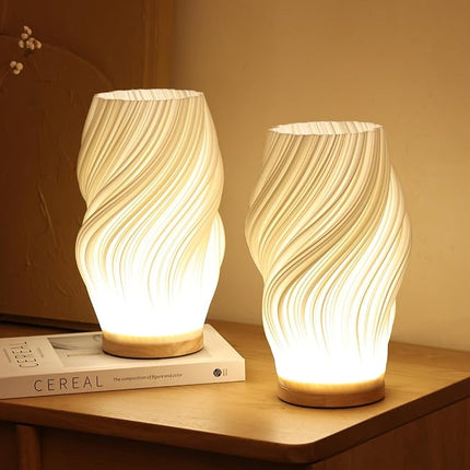 Dimmable Wavecrest Lamp with USB Power | Contemporary Wooden Base for Customizable Lighting