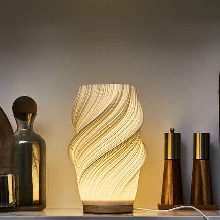 Dimmable Wavecrest Lamp with USB Power | Contemporary Wooden Base for Customizable Lighting
