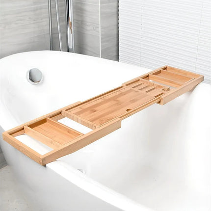 Serenity Spa | Adjustable Bamboo Bath Caddy Tray with Wine Glass Holder | Elegant Design for Relaxation 1