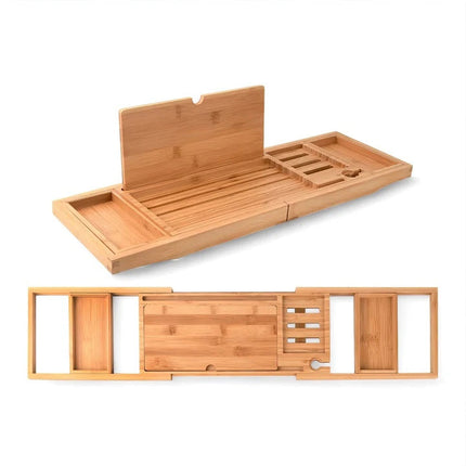 Serenity Spa | Adjustable Bamboo Bath Caddy Tray with Wine Glass Holder | Elegant Design for Relaxation 2