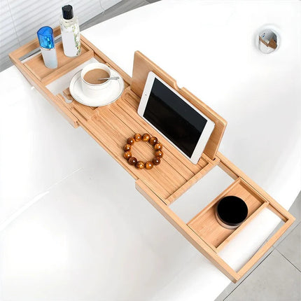 Serenity Spa | Adjustable Bamboo Bath Caddy Tray with Wine Glass Holder | Elegant Design for Relaxation 3