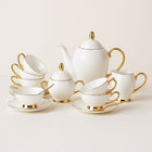Bone China Tea Set for 6, Porcelain Tea and Coffee Set with Gold Hand Painted Accents, Tea Service for Gifting