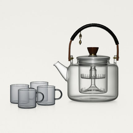 Glass Teapot with Tasting Cups, Borosilicate Glass Teapot and Cups Set, Glass Tea Set, Heat Resistant Tea Pot 33.8 oz