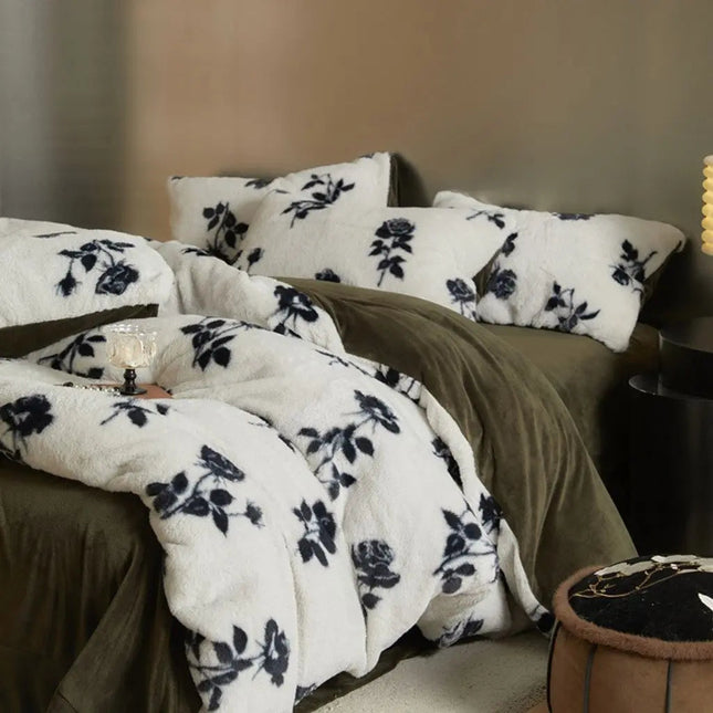 Bedding Set with Duvet Cover, Floral Duvet Cover Set with Sheet and 2 Pillowcases, Soft Milk Fiber Bedroom Bedding_01