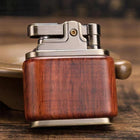 Vintage Lighters, Wooden Kerosene Oil Lighter with Spark Wheel and Metal Top, Antique Style Metal Lighter