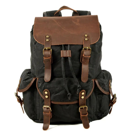 Canvas Backpack with Leather Trim, Vintage Laptop Backpack with Anti Theft Pocket – image 11