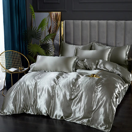 Silk Bed Set 4 Piece, Silk Bedding Set with Duvet Cover and Pillowcases – image 16