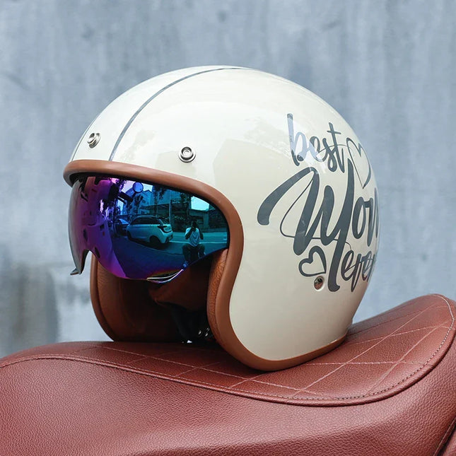 Retro Motorcycle Helmets, 3/4 Open Face Motorcycle Helmet for Men and Women, Vintage Jet Helmet with Padded ABS Shell_04