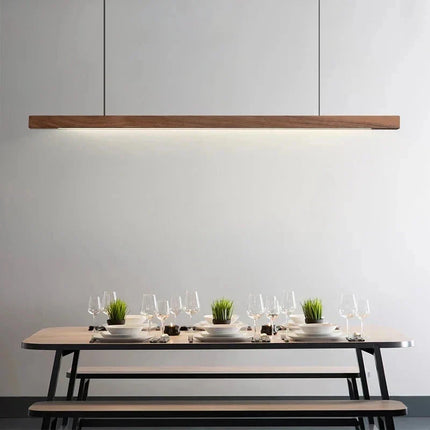 Linear Pendant Light, Wooden Pendant Lamp with Ceiling Plate, Wood Hanging Light Fixture in Pine or Walnut Finish