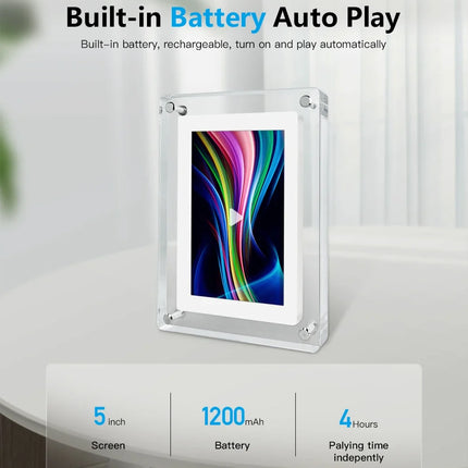 Digital Picture Frame 5 Inch Acrylic, Electronic Photo Frame IPS 1080P, Battery Powered Digital Photo Frame with SD Card