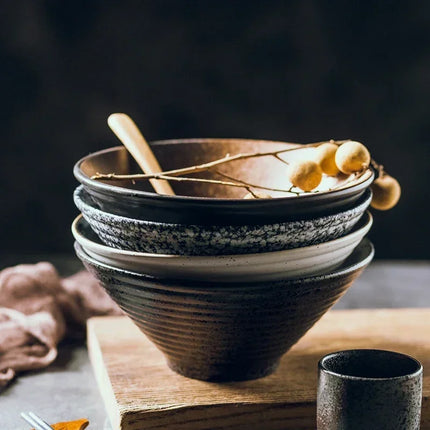 Japanese Creative Tableware Set - Elegant Bamboo Hat | Ceramic Bowl Set with Unique Design - Perfect for Ramen, Rice & Soup