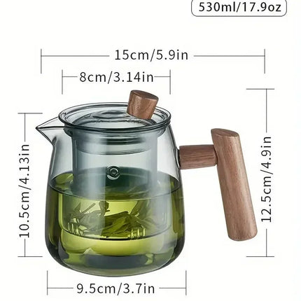 Glass Teapot with Wooden Handle, Small Glass Tea Pot