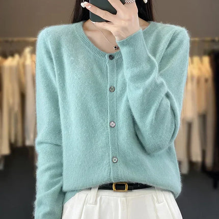 Mink Cashmere Sweater Cardigan for Women, Womens Cardigan with Crew Neck – image 4