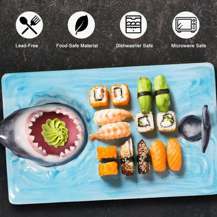 Ceramic Serving Plate, Shark Sushi Plate with Dip Holder – image 4