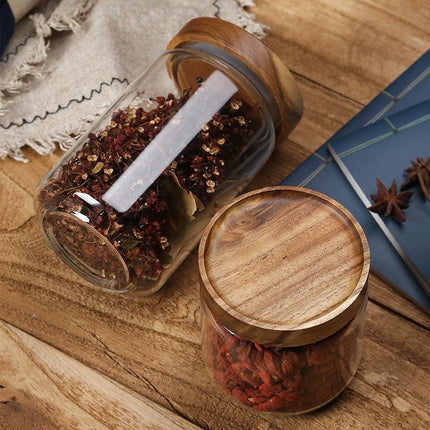 Glass Jars with Lids, Glass Food Storage Containers with Acacia Lids