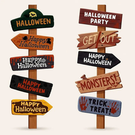 Halloween Signs 10 Pack, Halloween Decorations for Haunted House and Yard, Halloween Party Decor with Scary Signs