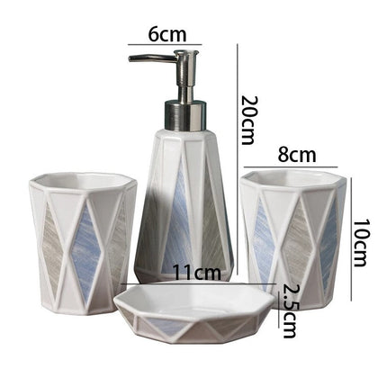 Ceramic Bathroom Accessory Set with Modern Geometric Design | 4-Piece Elegant Marble Set for Stylish Organization