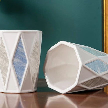 Ceramic Bathroom Accessory Set with Modern Geometric Design | 4-Piece Elegant Marble Set for Stylish Organization