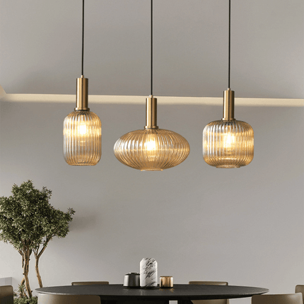 Ceiling Light Fixture, Vintage Glass Hanging Light with Striped Shade for Dining Table – image 49