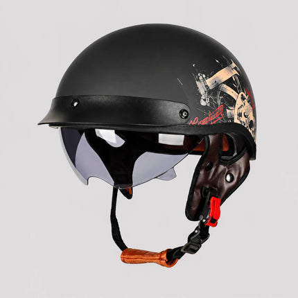Skull-Graphic | Motorcycle Half Helmet with Retractable Visor | Lightweight Design for Bold Style 2