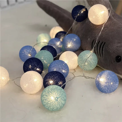 Cotton Ball Garland with LED Lights in Various Lengths | Versatile Decorative String for Cozy Atmosphere