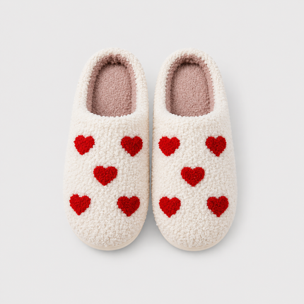 Womens Slippers Fluffy and Cozy, House Slippers with Sherpa Fleece Lining, Cute Heart and Mushroom Non Slip House Shoes