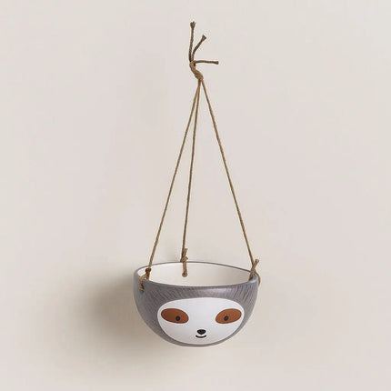 Sloth Indoor Planter, Hanging Planter with Rope, Ceramic Pot for Succulents and Small Space Gardening