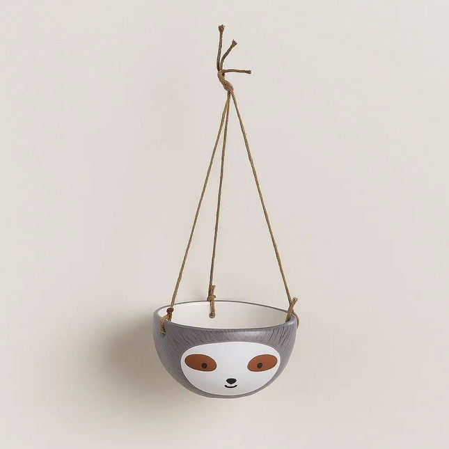 Sloth Indoor Planter, Hanging Planter with Rope, Ceramic Pot for Succulents and Small Space Gardening