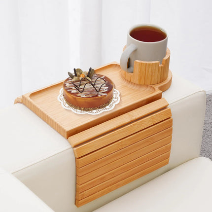 Slumblr | Bamboo Couch Cup Holder Tray with Foldable Design | Stable Storage for Drinks and Snacks 0