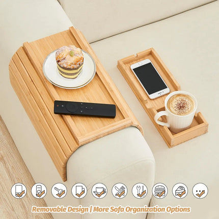 Slumblr | Bamboo Couch Cup Holder Tray with Foldable Design | Stable Storage for Drinks and Snacks 2