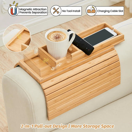 Slumblr | Bamboo Couch Cup Holder Tray with Foldable Design | Stable Storage for Drinks and Snacks 3