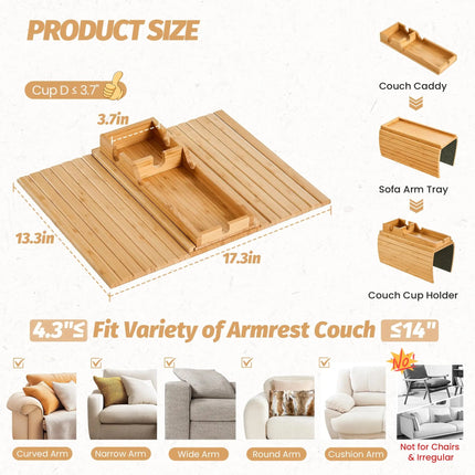 Slumblr | Bamboo Couch Cup Holder Tray with Foldable Design | Stable Storage for Drinks and Snacks 4