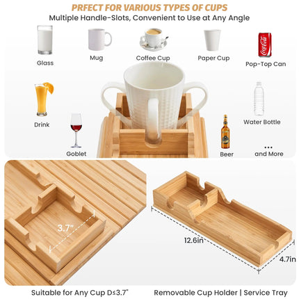 Slumblr | Bamboo Couch Cup Holder Tray with Foldable Design | Stable Storage for Drinks and Snacks 6
