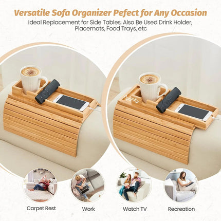 Slumblr | Bamboo Couch Cup Holder Tray with Foldable Design | Stable Storage for Drinks and Snacks 7
