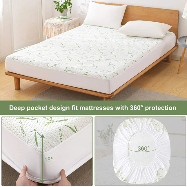 Slumblr | Cooling Bamboo Fiber Fitted Sheet with Waterproof Protection | Deep Pocket Design for Comfortable Sleep 1